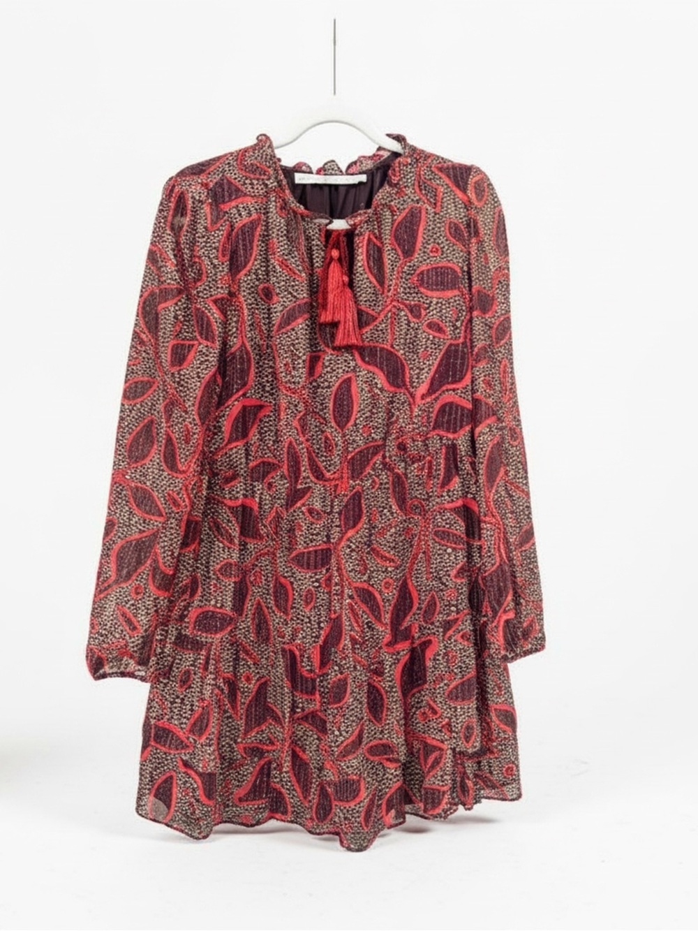 Marie Oliver Tuckernuck Shimmer Tiered Mini Dress S Burgundy Boho Fall Wedding